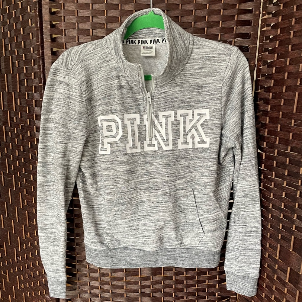 Pink Victorias Secret Grey Pullover Sweatshirt with Quarter Zipper - Size Small